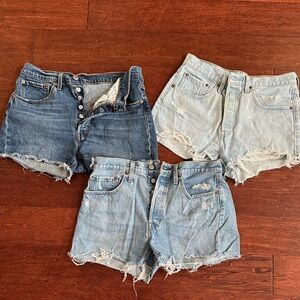 3 shorts. Levi's Blue Jean Shorts Classic Distressed Style